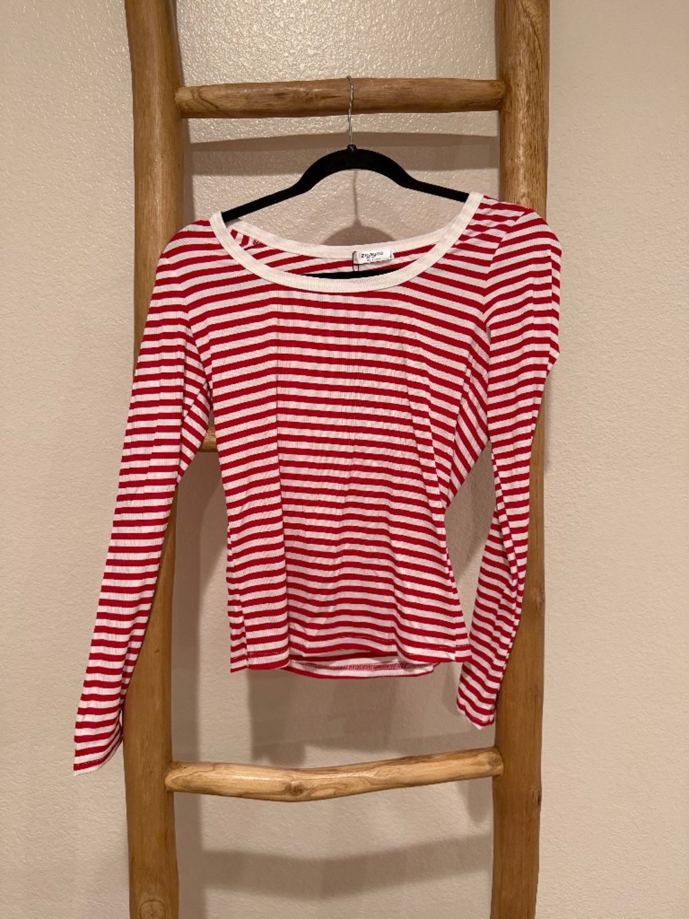 White and Red Stripped Long Sleeve Tee